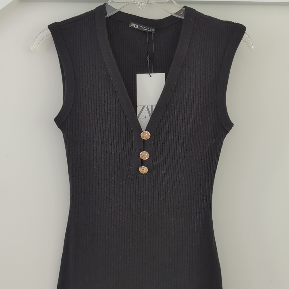 Zara Ribbed Button Front Midi Dress - Picture 6 of 11